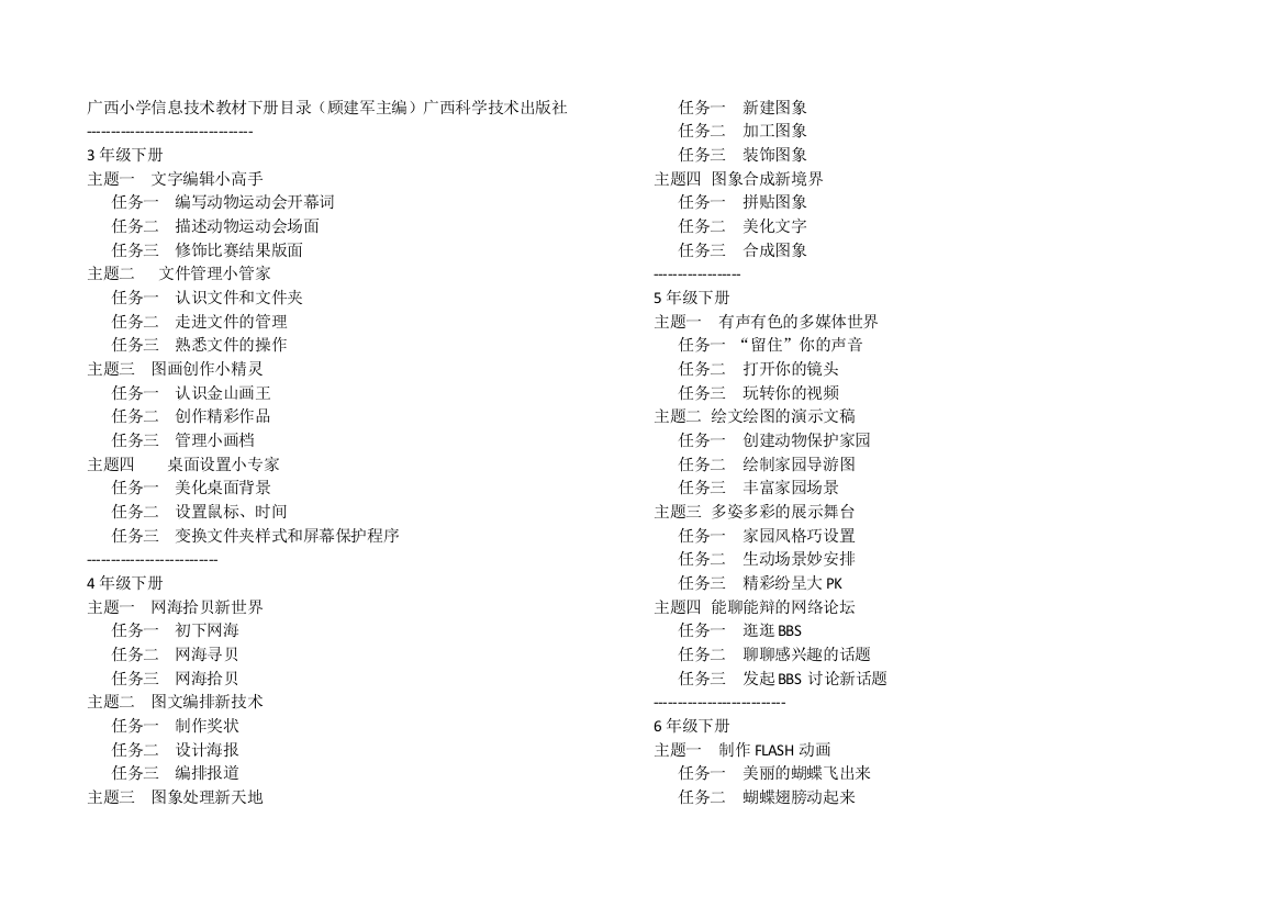 广西小学信息技术教材下册目录