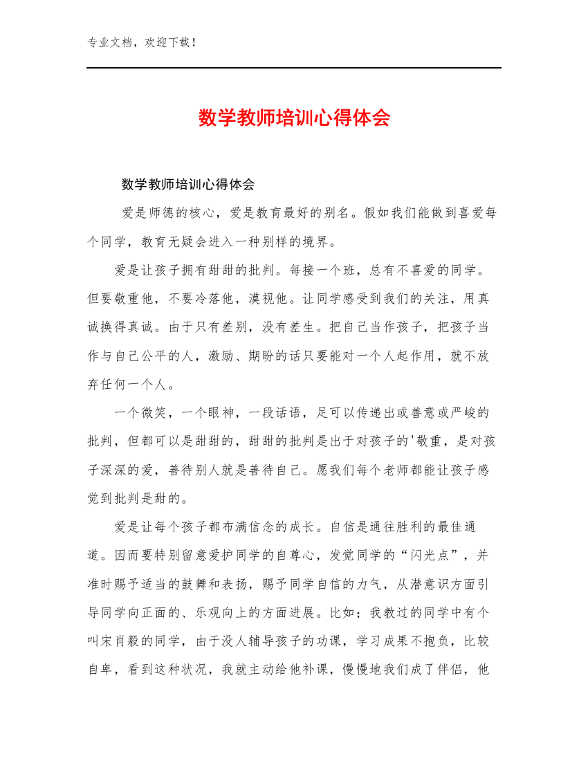 2023年数学教师培训心得体会例文8篇