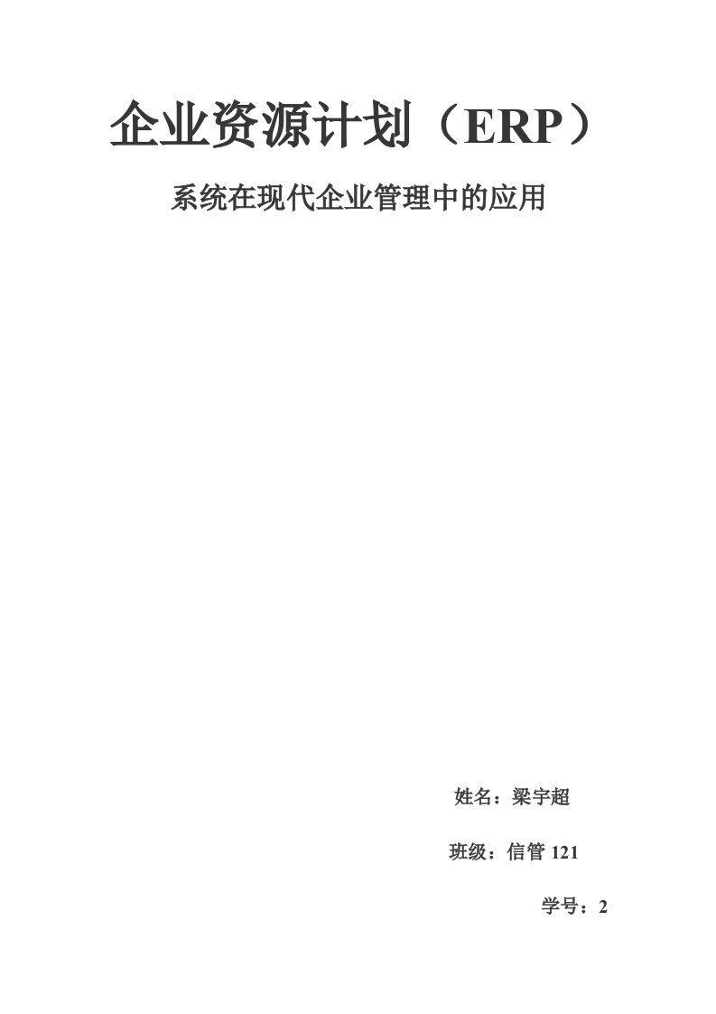 企业资源计划（ERP）期末（论文）