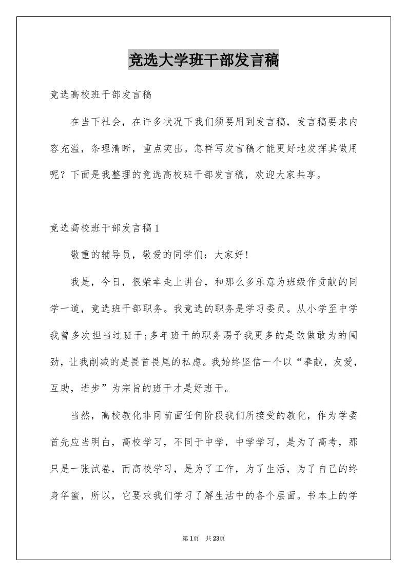 竞选大学班干部发言稿汇编