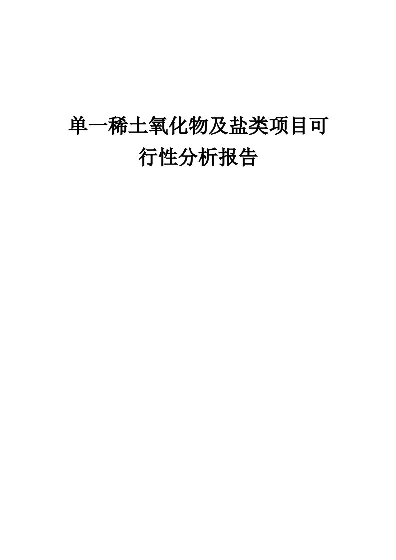 单一稀土氧化物及盐类项目可行性分析报告