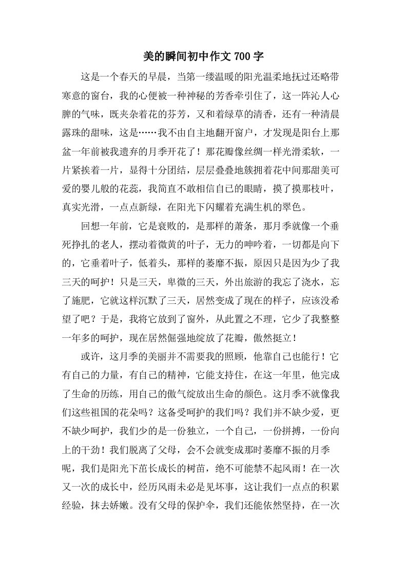 美的瞬间初中作文700字