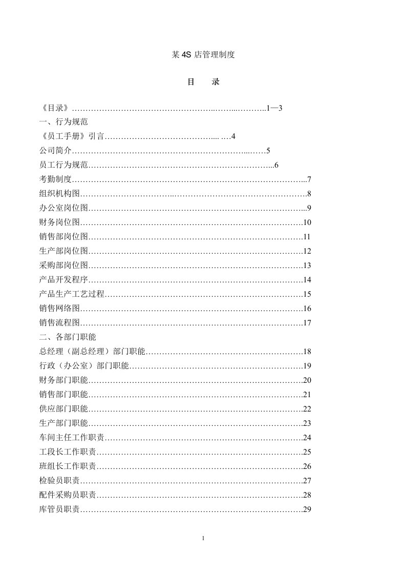 汽车销售服务公司汽车4s店管理制度大全