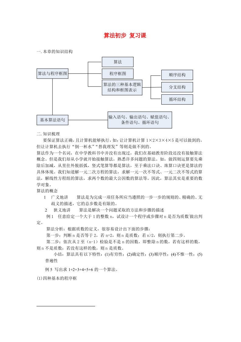 高中数学《算法初步复习课》教案新人教版必修