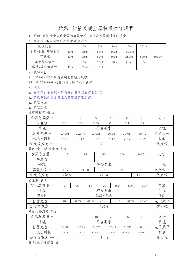 玻璃仪器校准规程