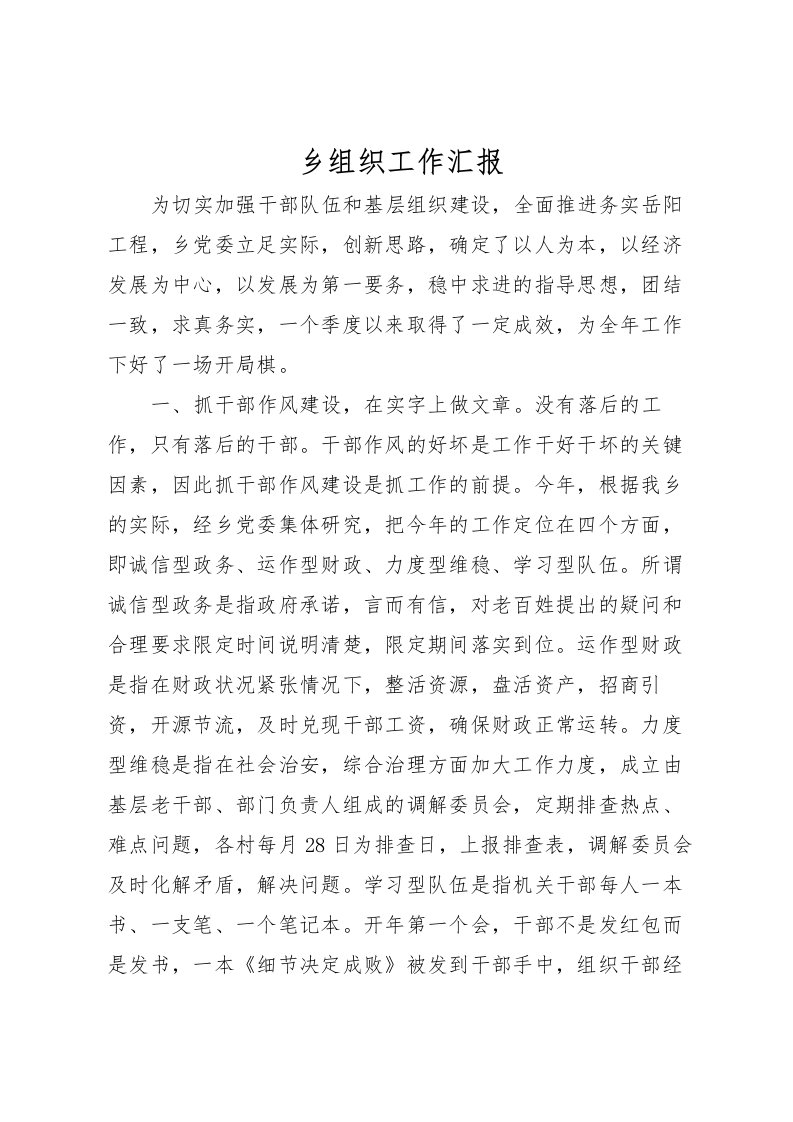 2022乡组织工作汇报