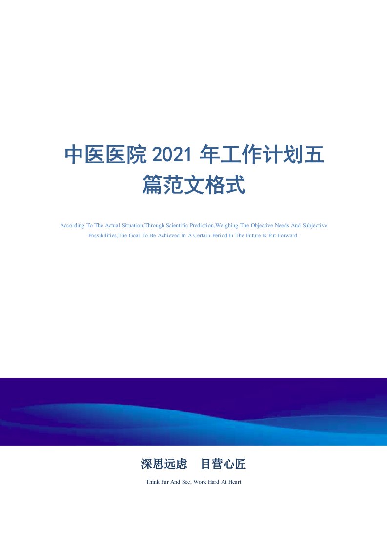 中医医院2021年工作计划五篇范文格式精选