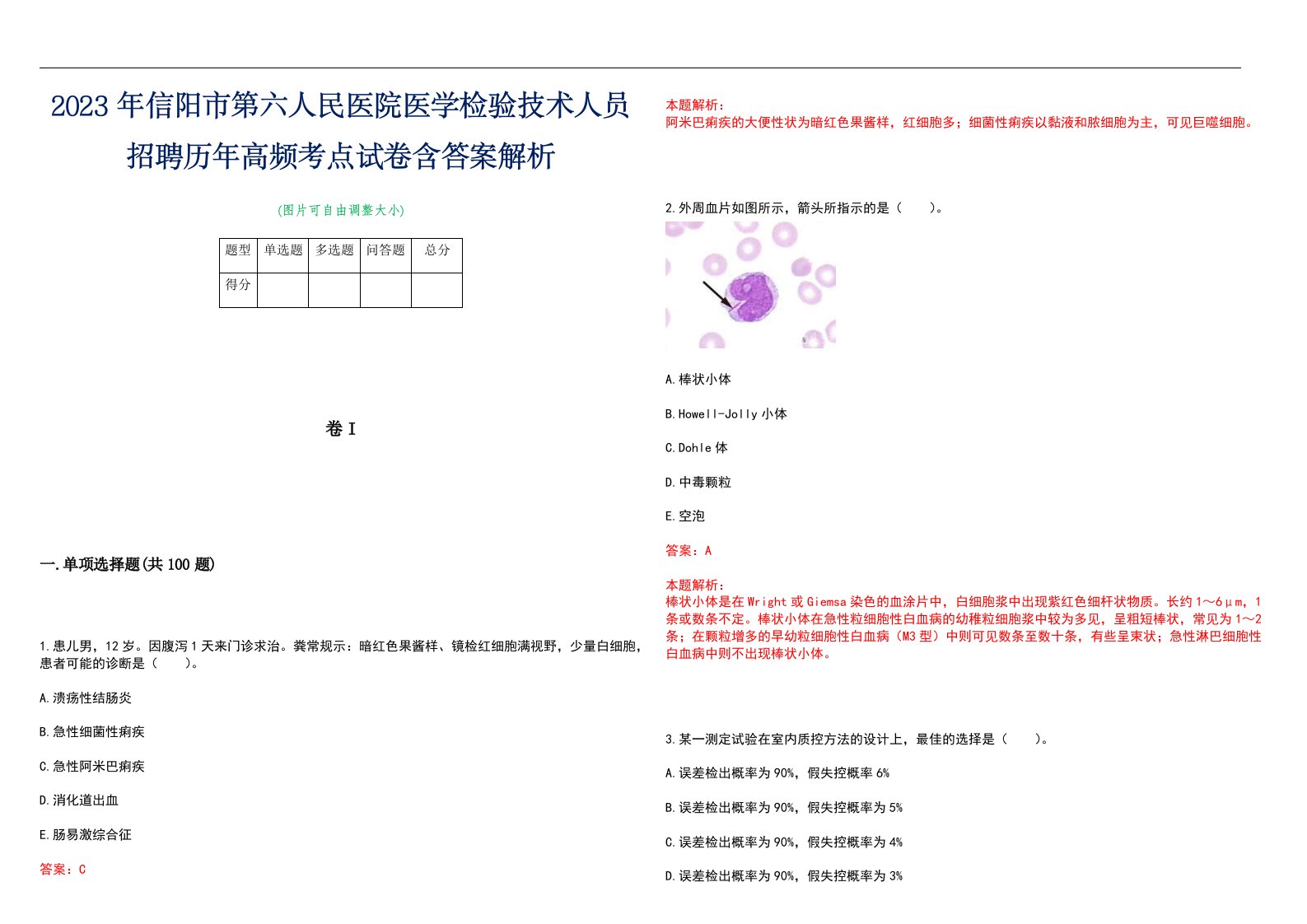 2023年信阳市第六人民医院医学检验技术人员招聘历年高频考点试卷含答案解析