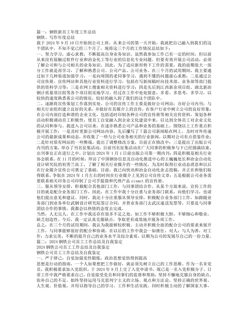 精品文档-钢铁企业个人工作总结