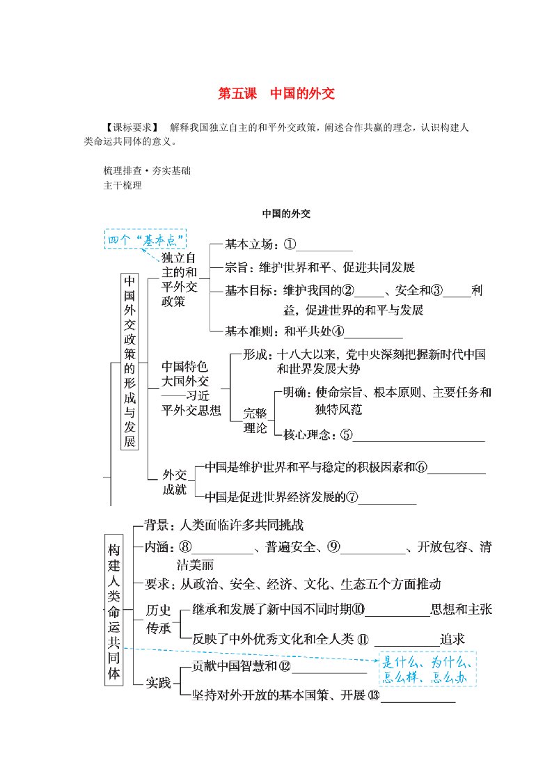 2024版新教材高考政治全程一轮总复习选择性必修1第二单元世界多极化第五课中国的外交学生用书