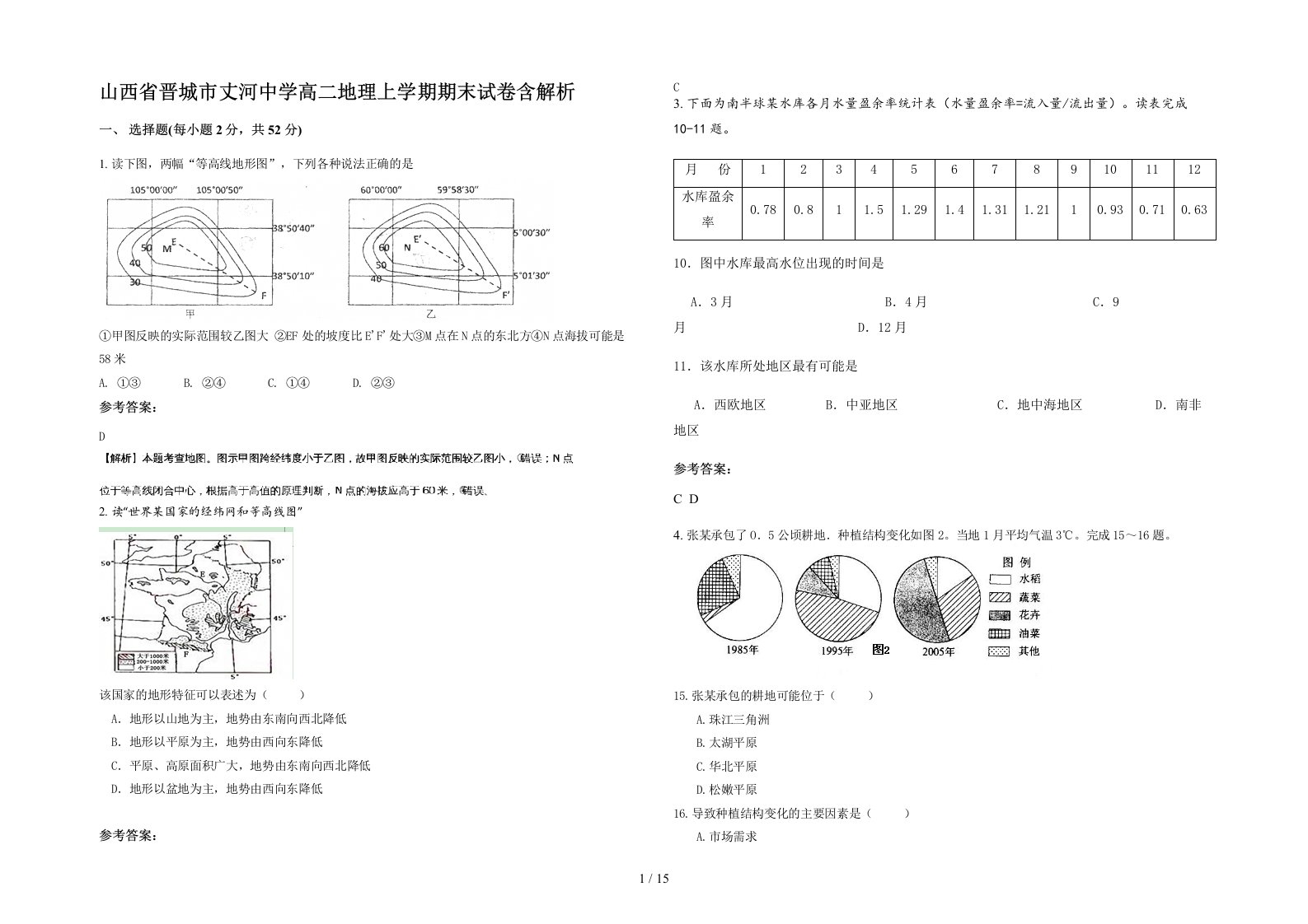 山西省晋城市丈河中学高二地理上学期期末试卷含解析