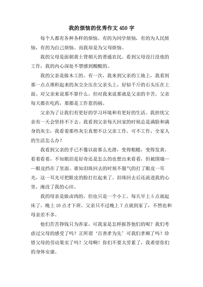 我的烦恼的作文450字2