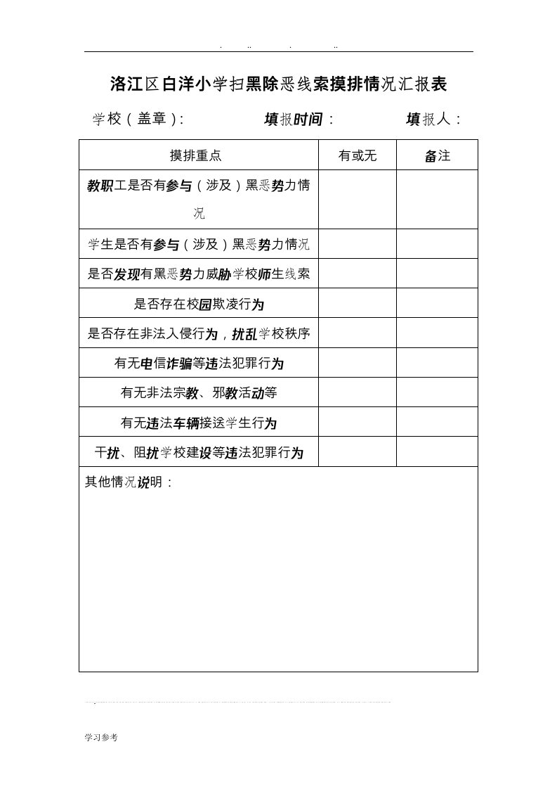 扫黑除恶线索摸排情况汇报表