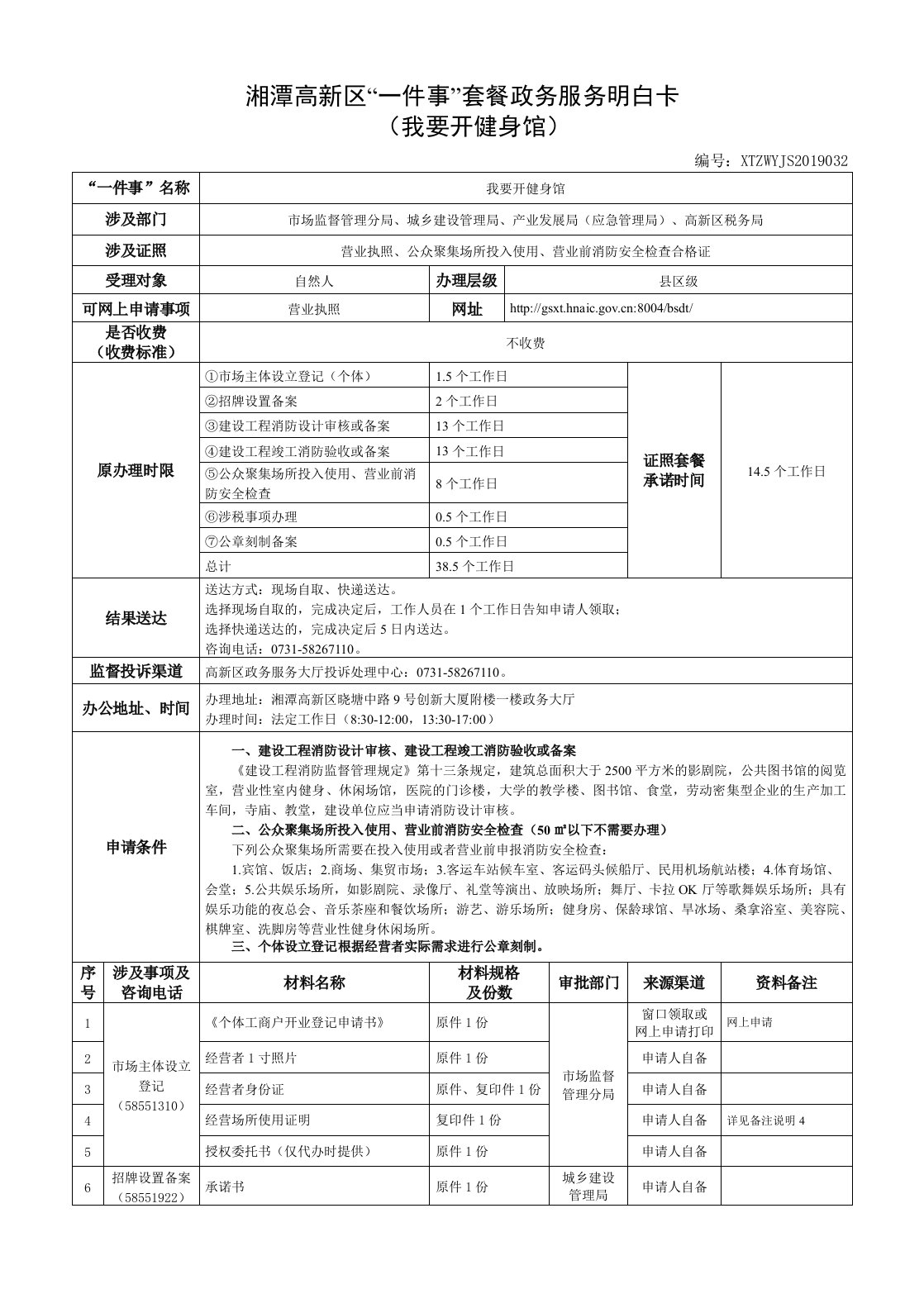 湘潭高新区“一件事”套餐政务服务明白卡