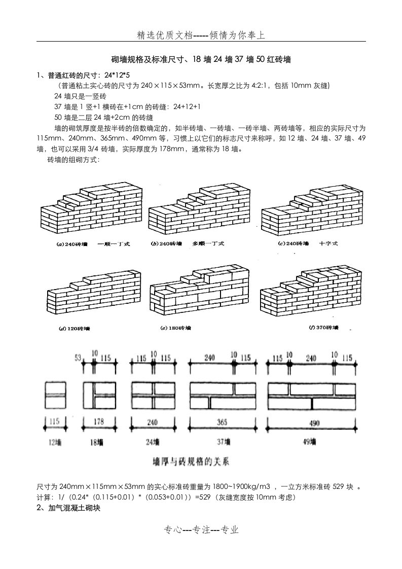 砌墙规格及标准尺寸、18墙24墙37墙50红砖墙(共4页)