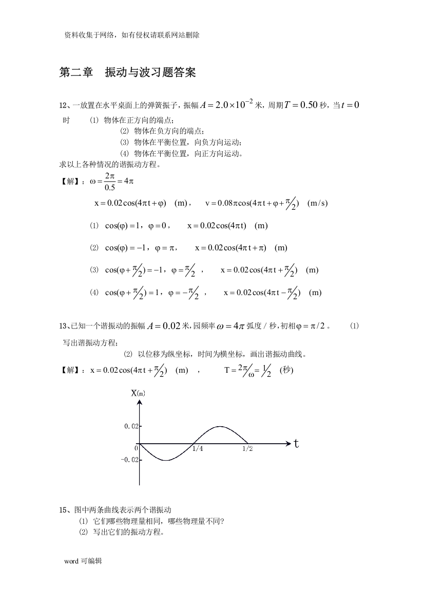 大学物理振动与波练习题与答案教案资料