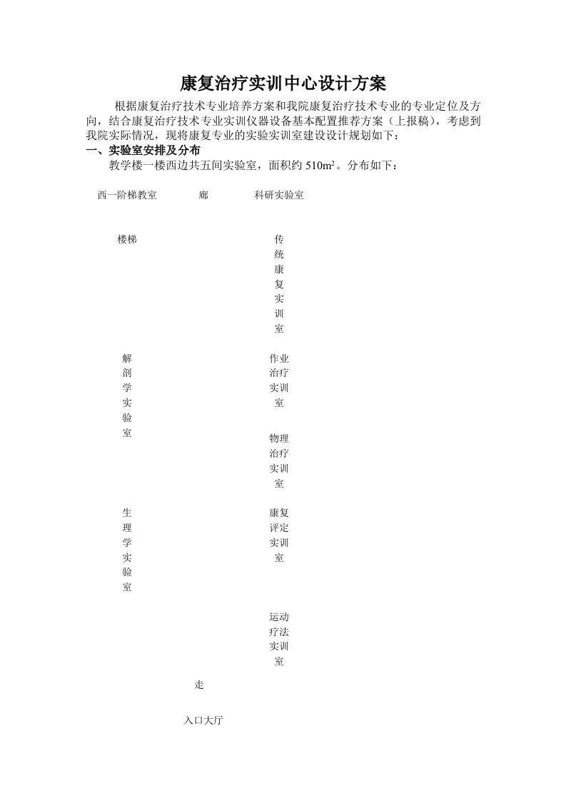 康复治疗技术专业实训室设计方案