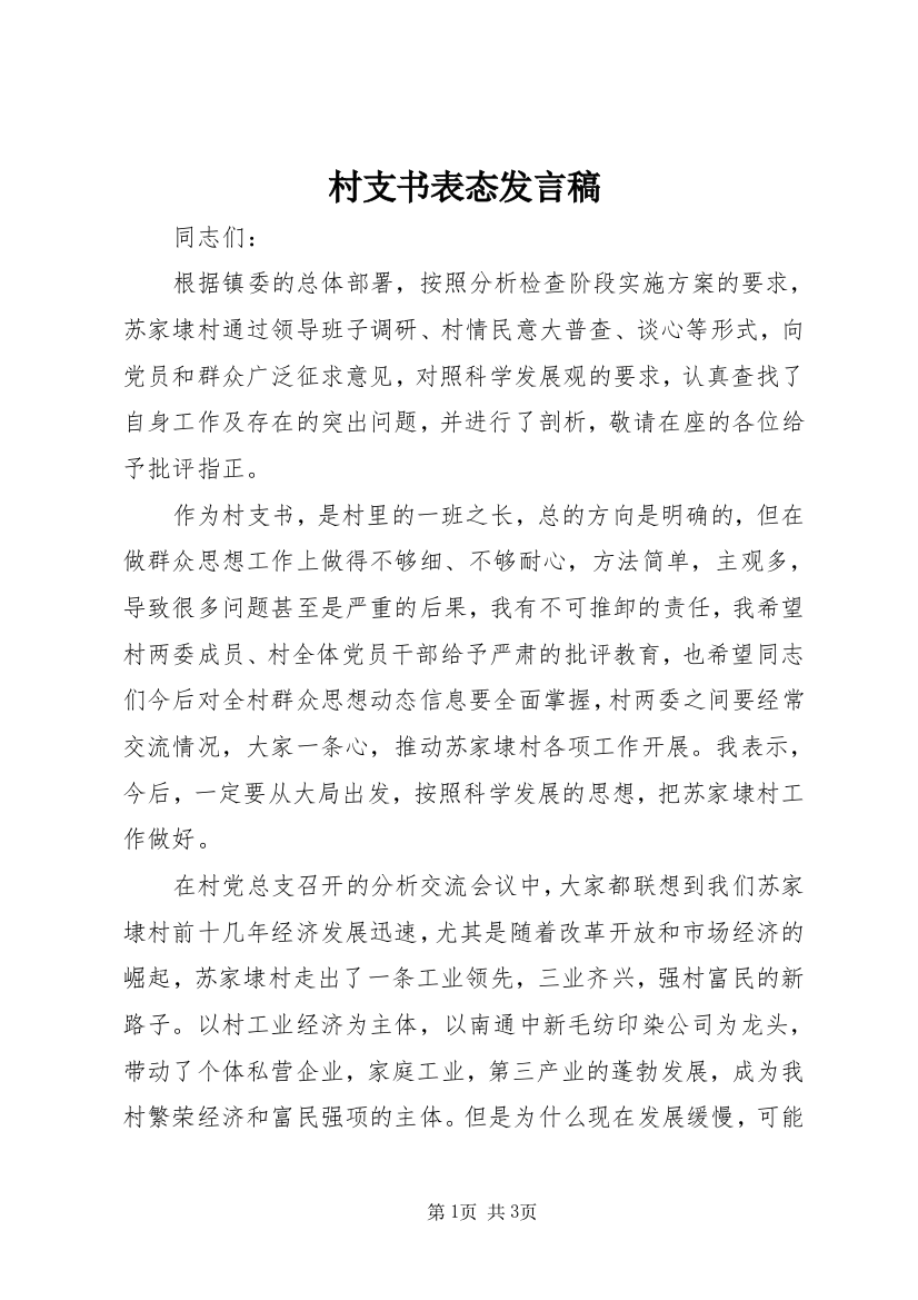 村支书表态发言稿_1