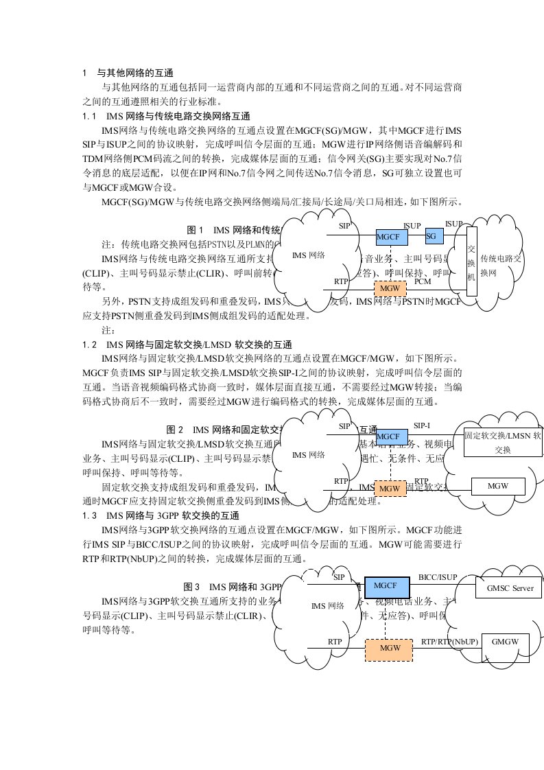 IMS与其他网络的互通技术要求