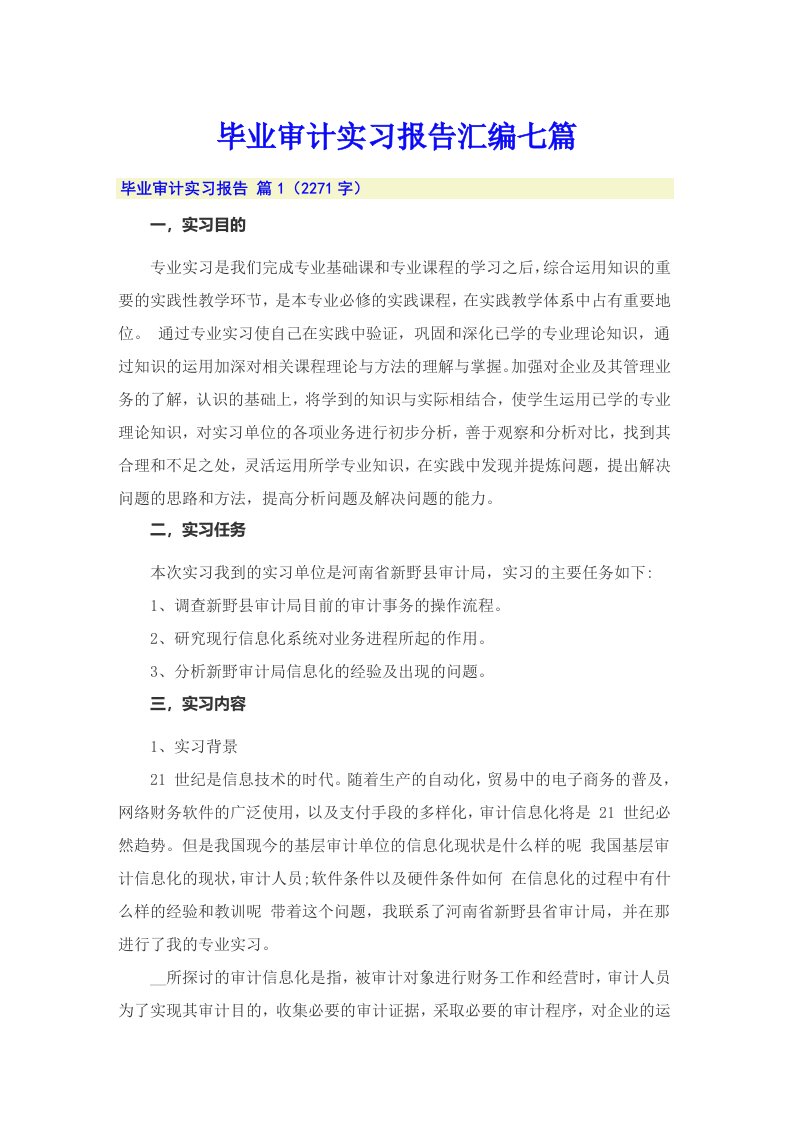 毕业审计实习报告汇编七篇