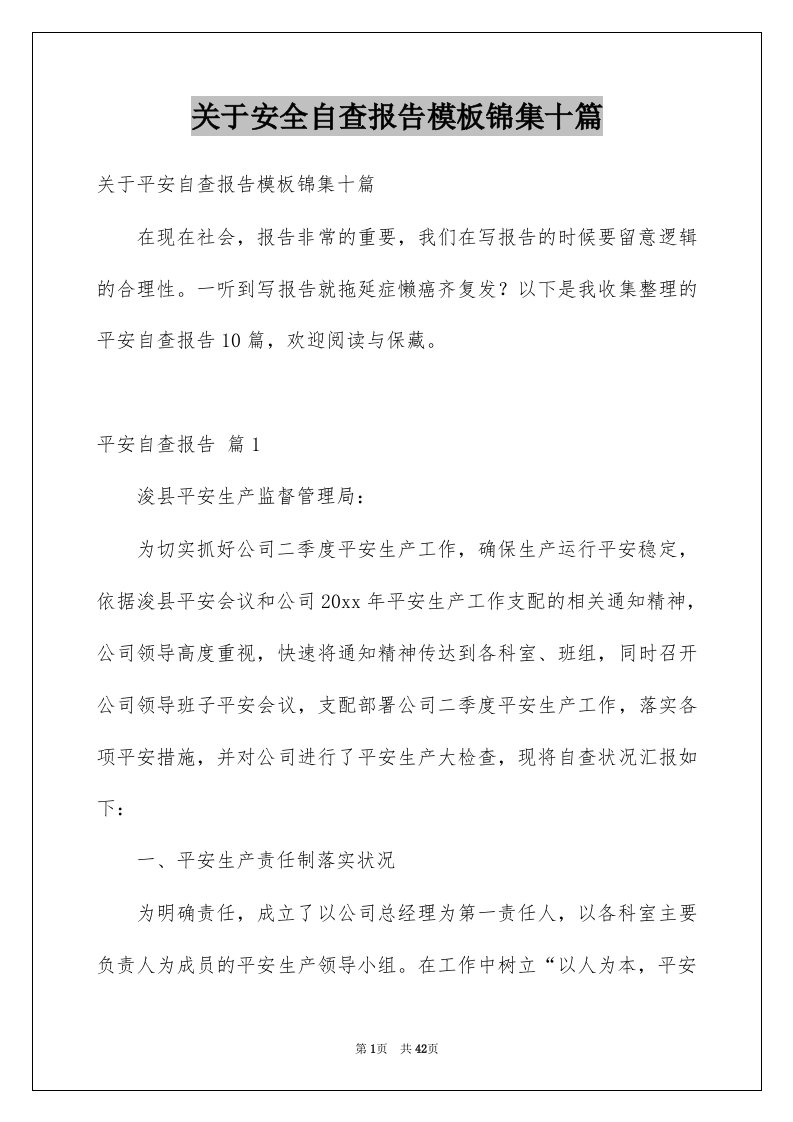 关于安全自查报告模板锦集十篇