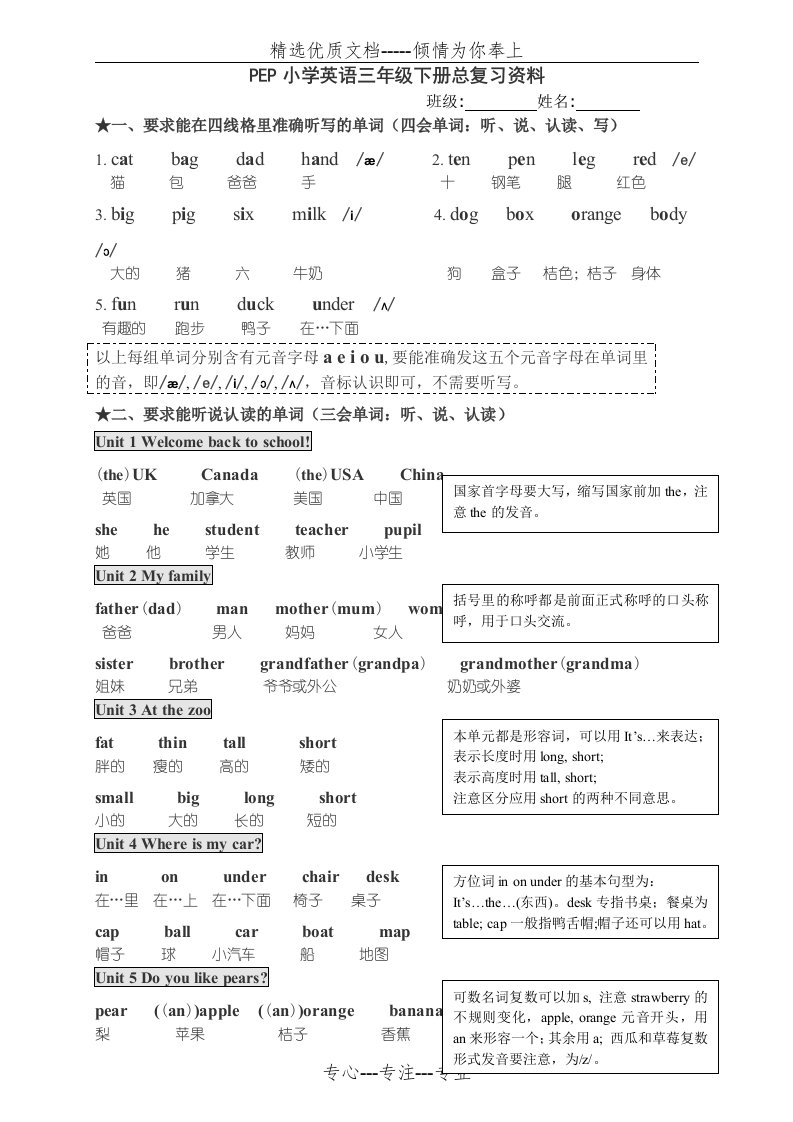 新PEP2小学英语三年级下册总复习资料(共4页)