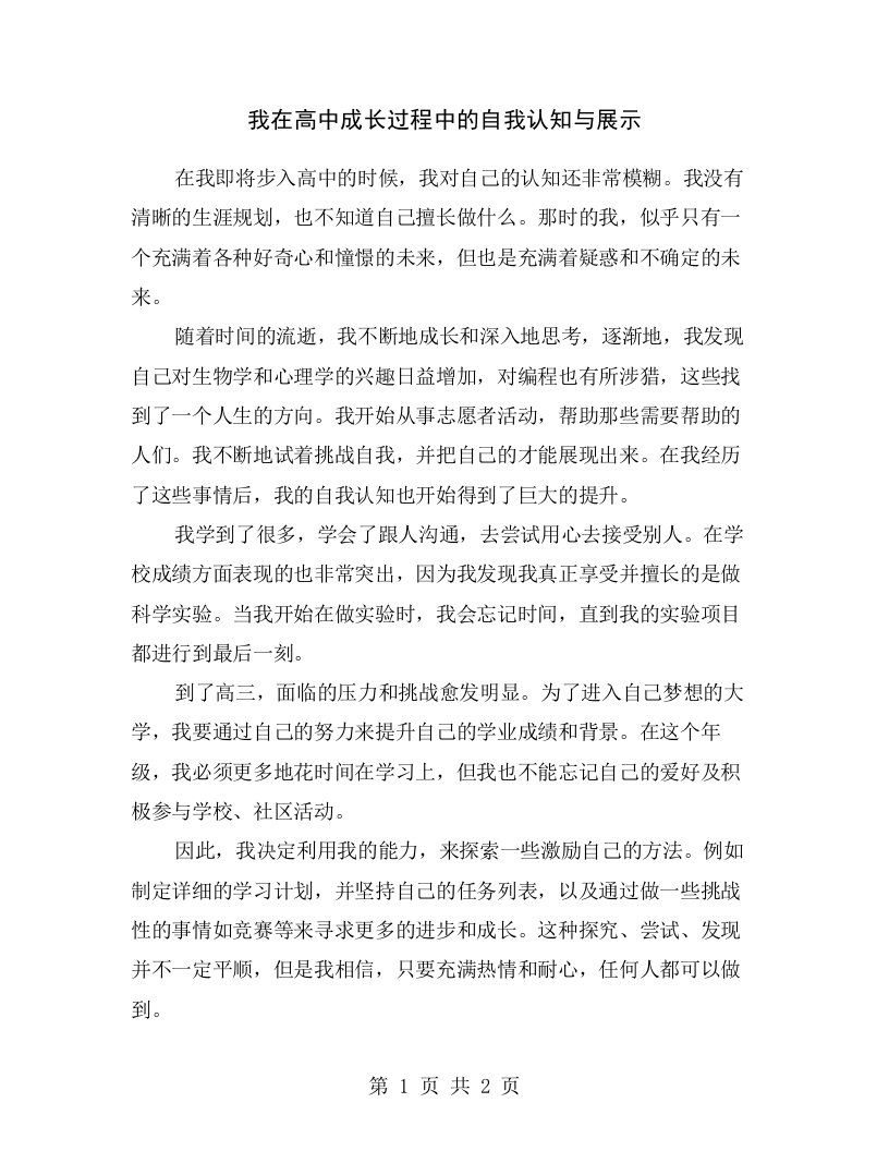 我在高中成长过程中的自我认知与展示