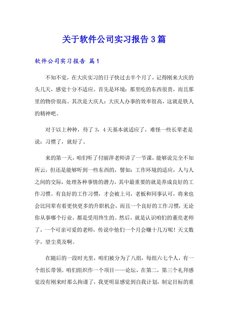 关于软件公司实习报告3篇