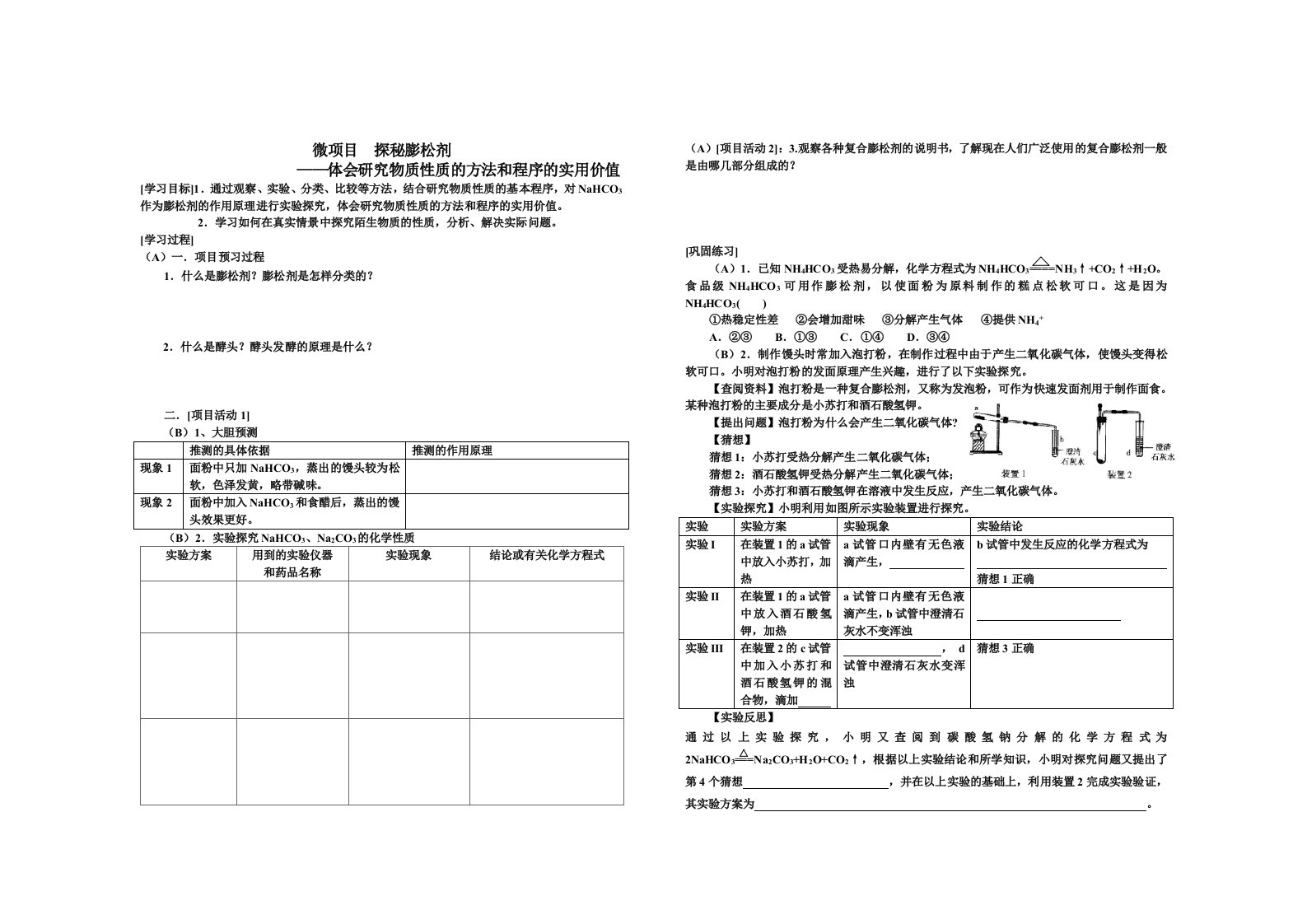 微项目探秘膨松剂——体会研究物质性质的方法和程序的实用价值