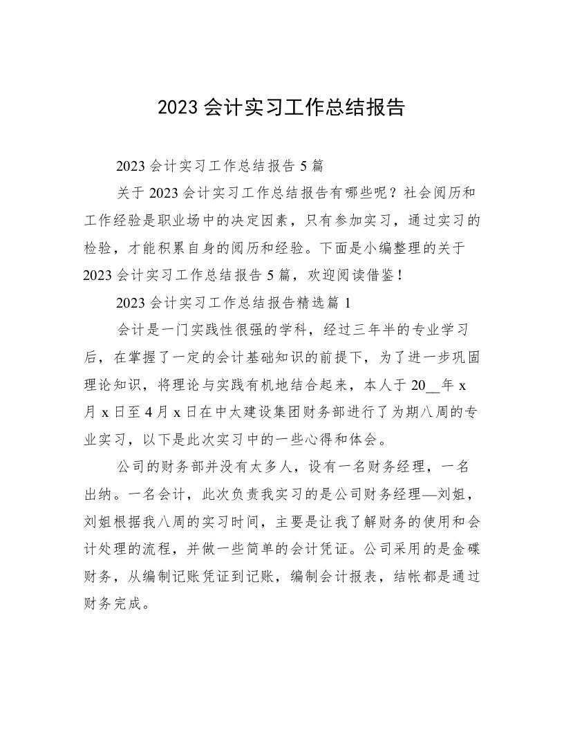 2023会计实习工作总结报告