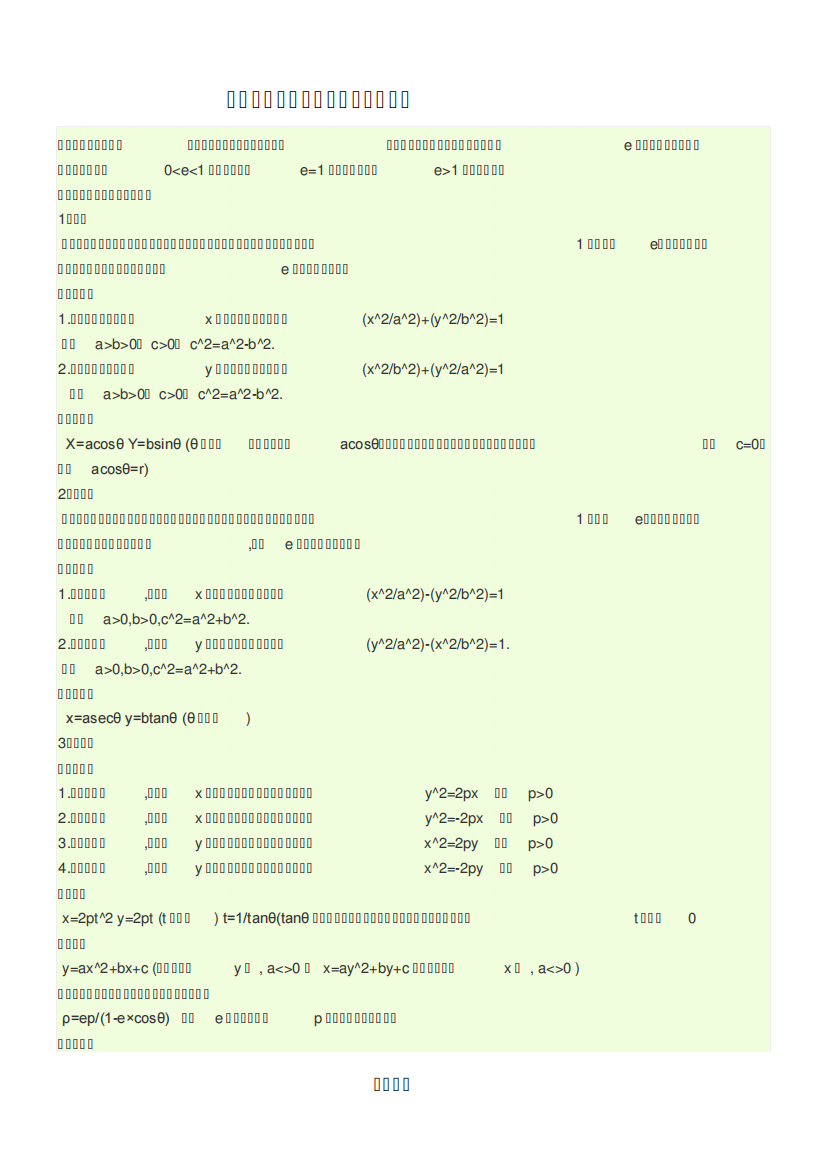 圆锥曲线知识点全归纳(完整精华版)
