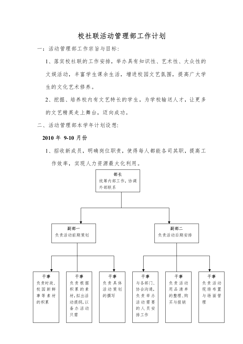 校社联工作计划XXXX