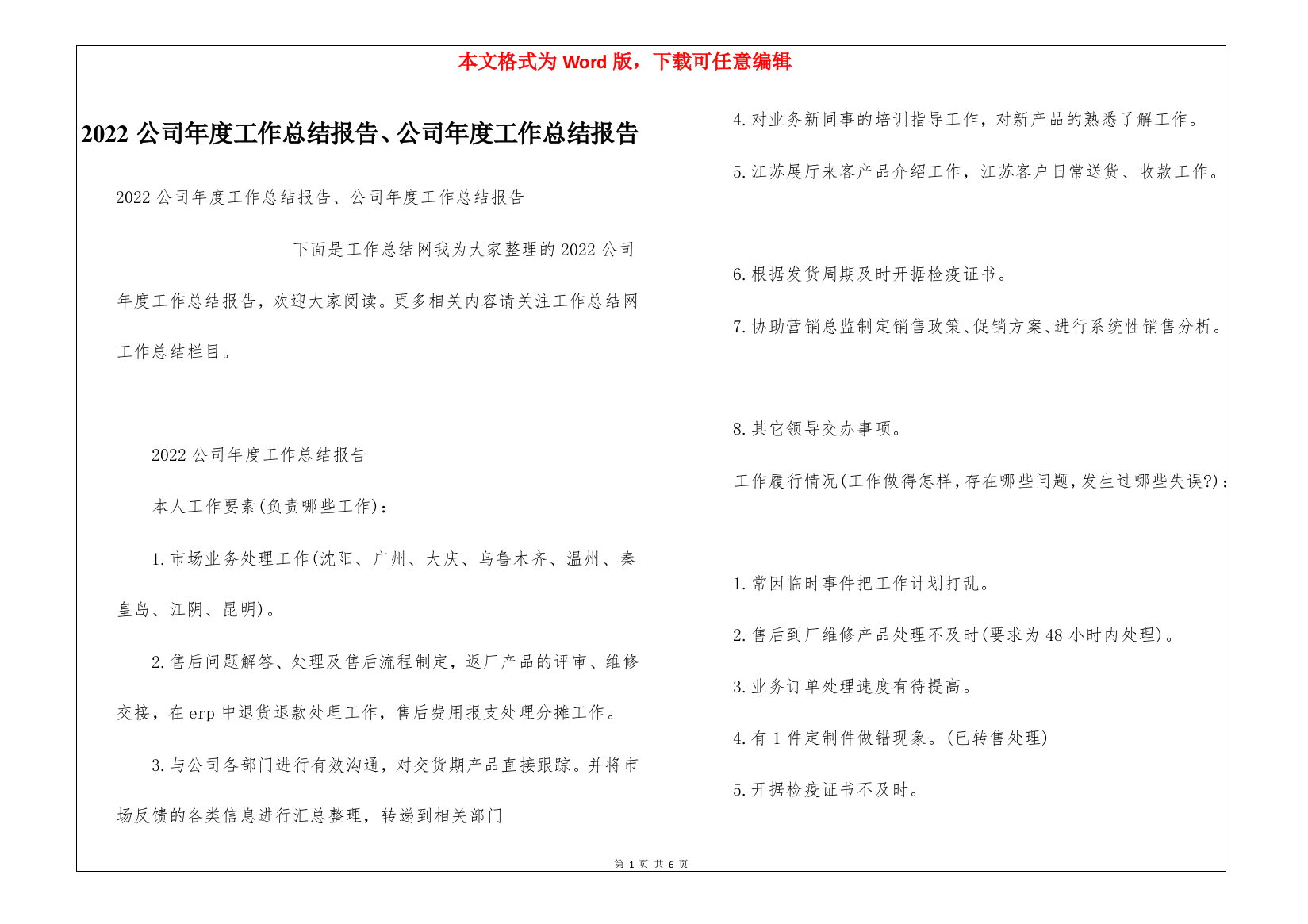 2022公司年度工作总结报告、公司年度工作总结报告