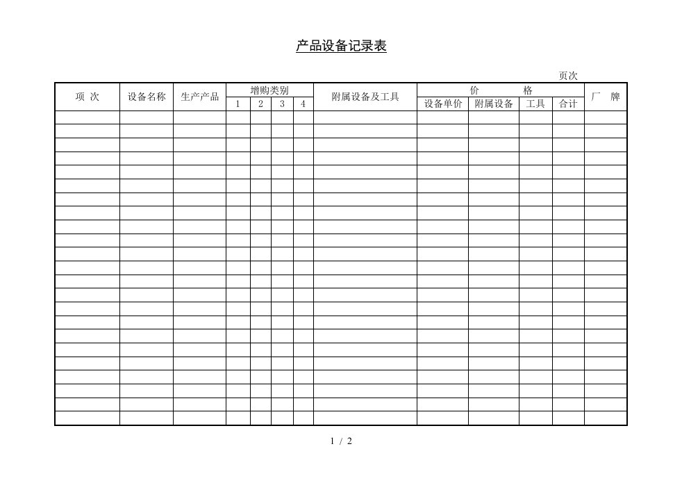 企业设备管理表格汇编