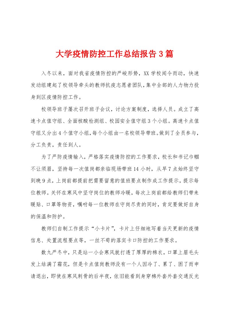 大学防疫防控工作总结报告