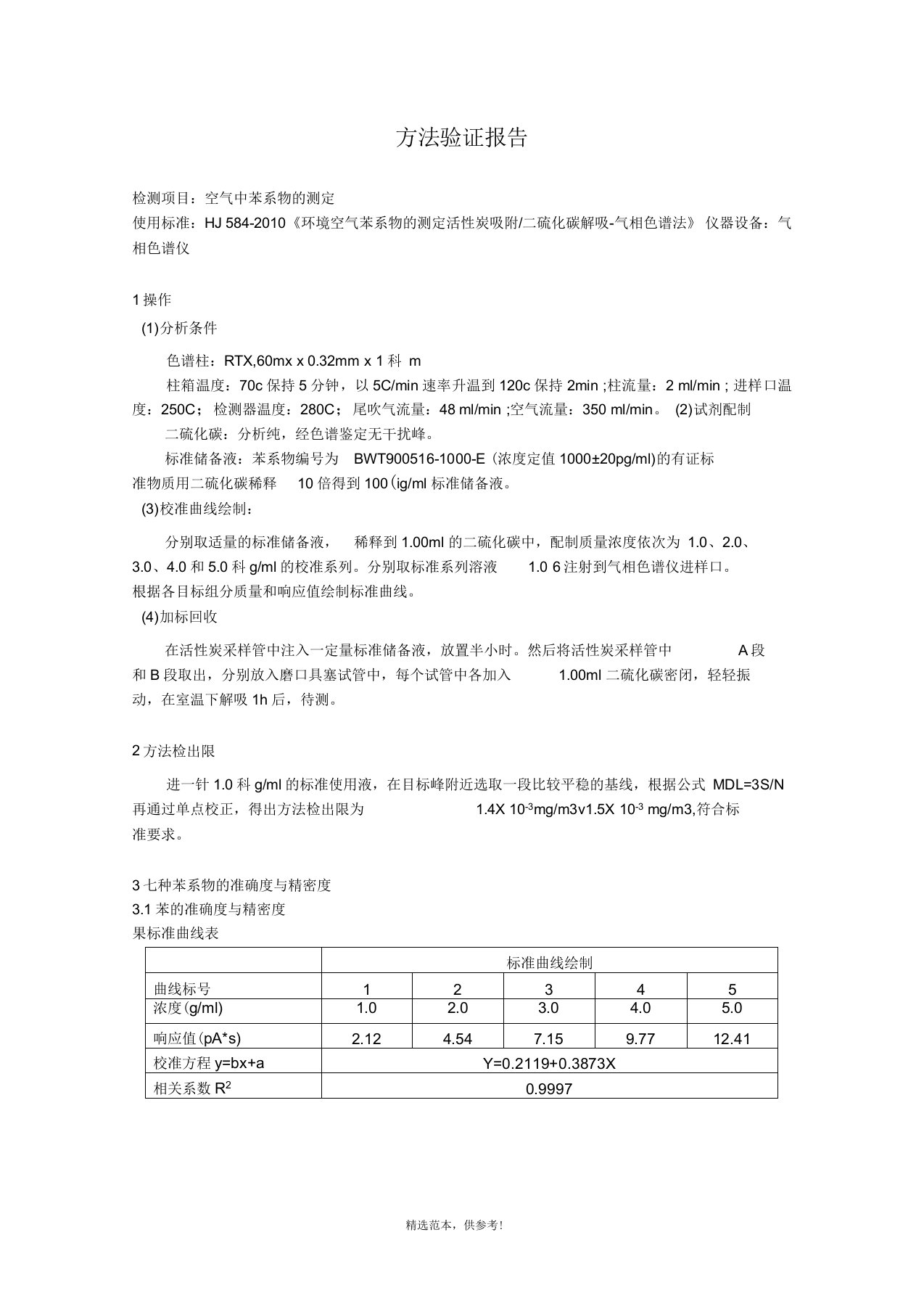 空气中苯系物的测定方法验证