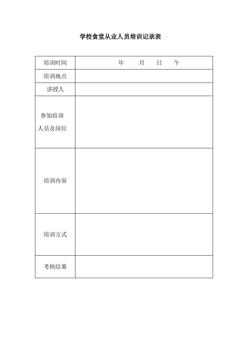 学校食堂从业人员晨检记录表