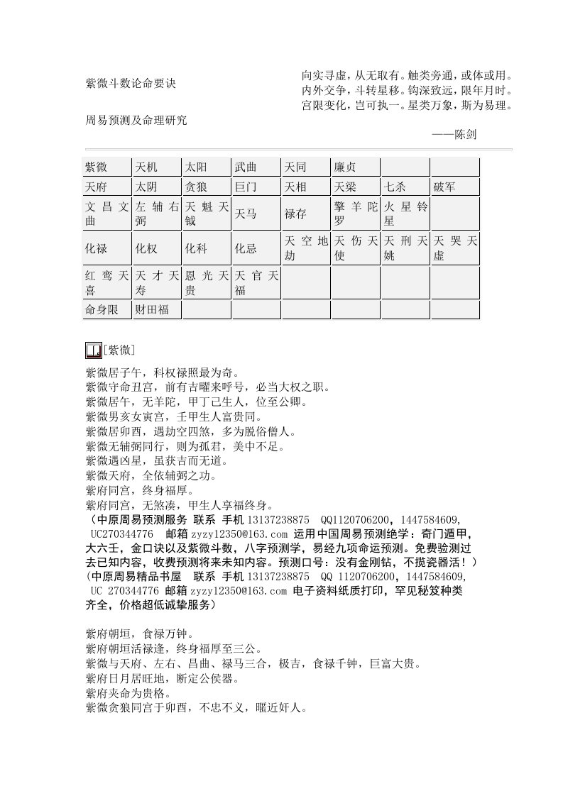 陈剑紫微斗数论命要诀