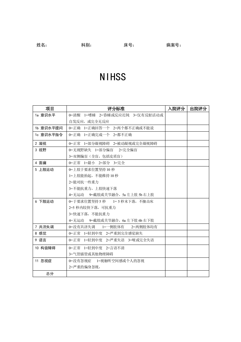 (完整word版)NIHSS评分表