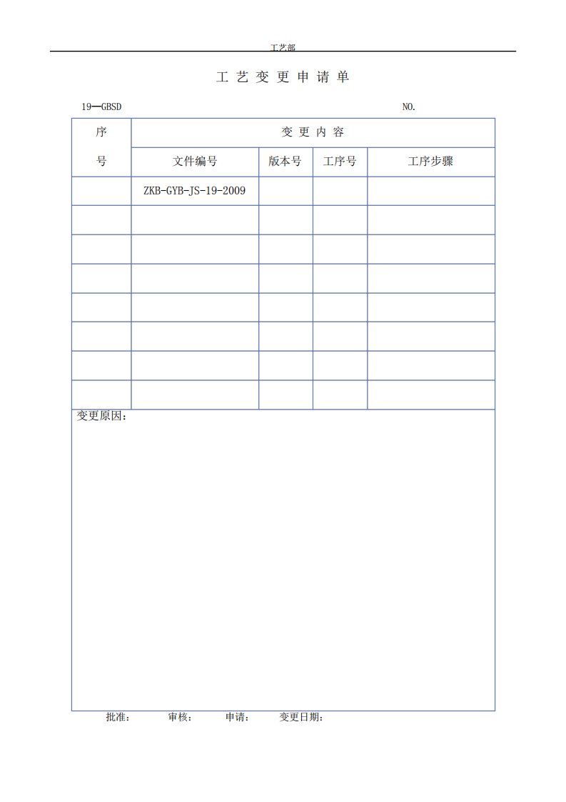 工艺变更申请单