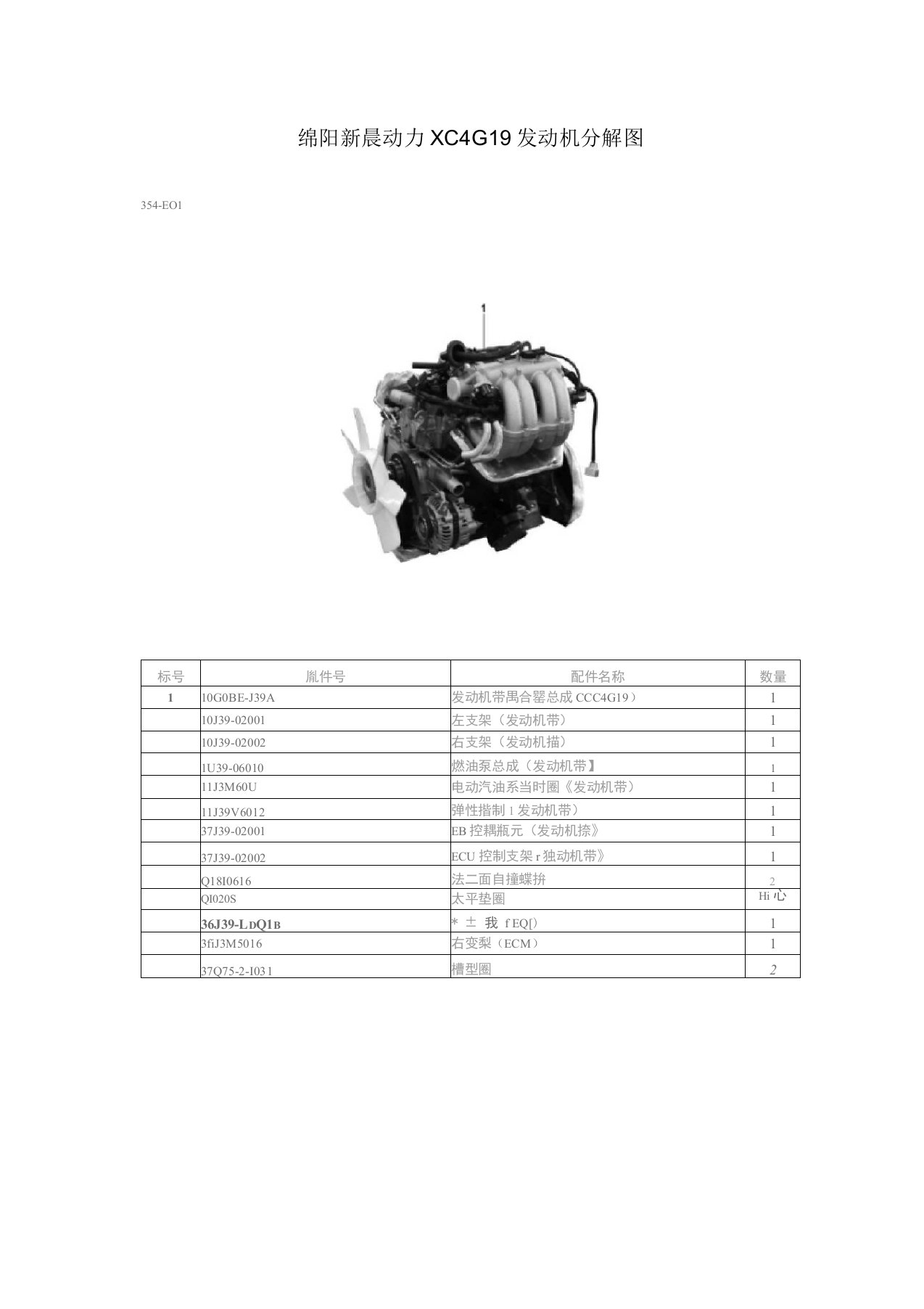 绵阳新晨动力XC4G19发动机分解图