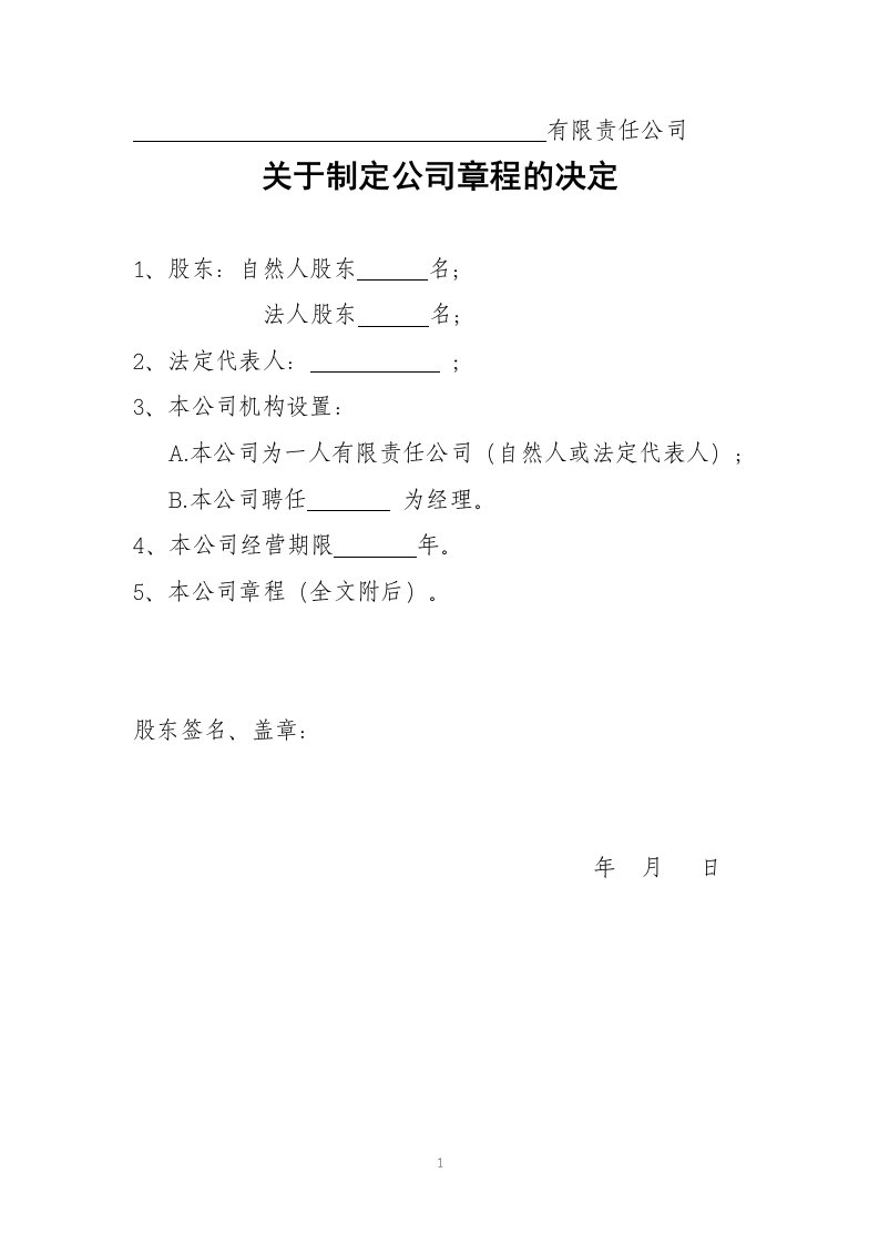 关于制定公司章程的决定