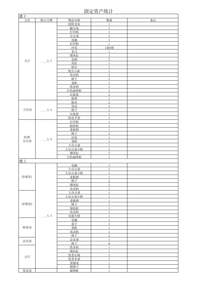 固定资产及办公用品统计