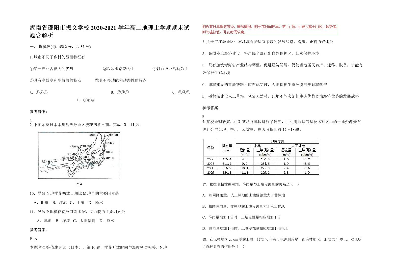 湖南省邵阳市振文学校2020-2021学年高二地理上学期期末试题含解析