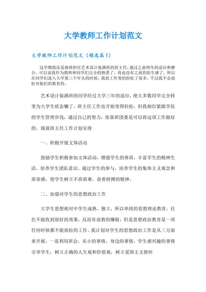 大学教师工作计划范文