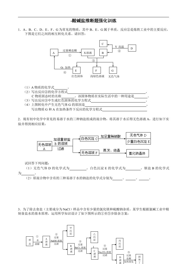 中考化学酸碱盐推断题强化训练