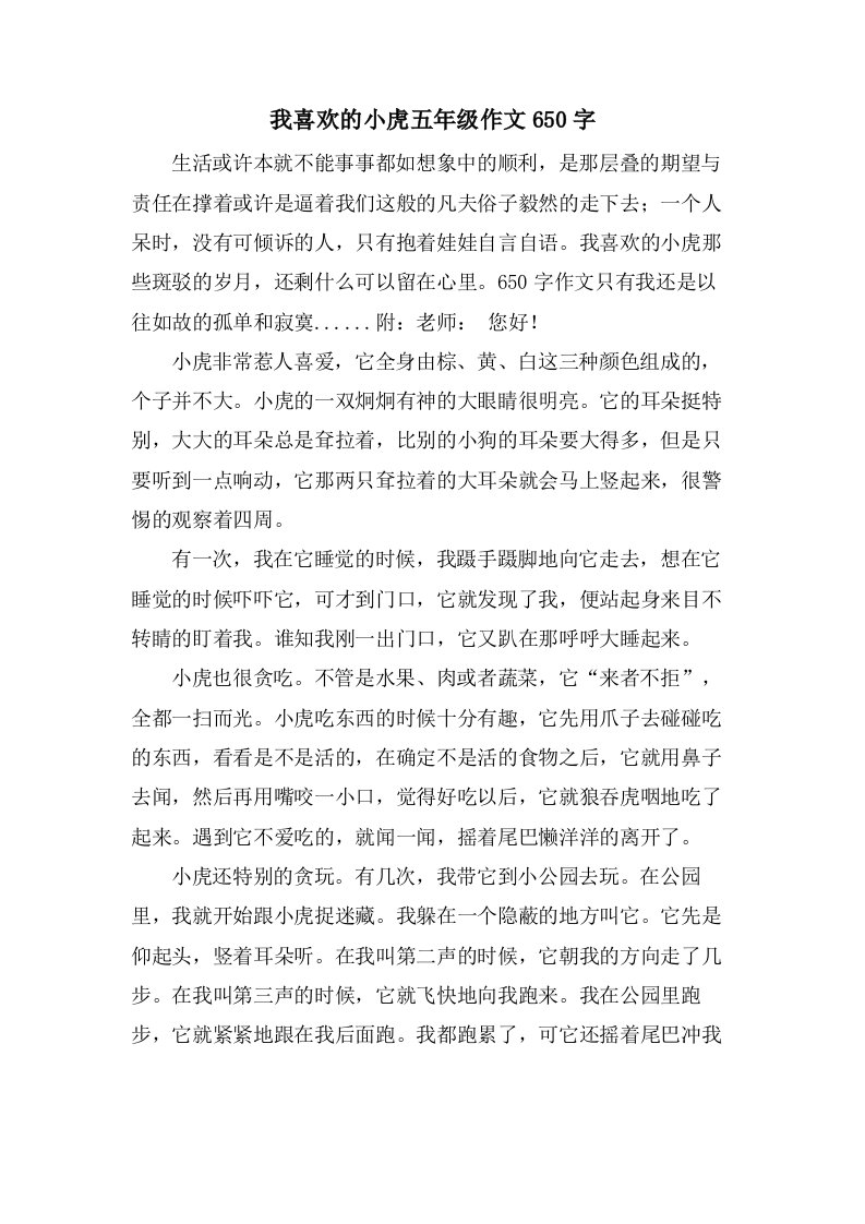 我喜欢的小虎五年级作文650字