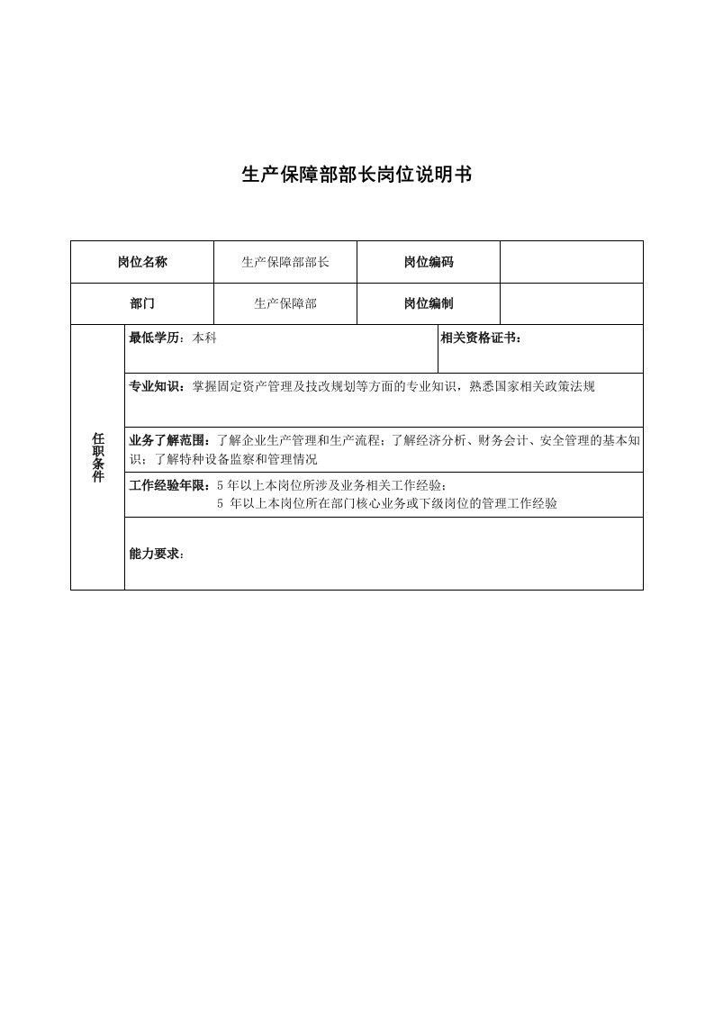 岗位职责-广船国际生产保障部部长岗位说明书