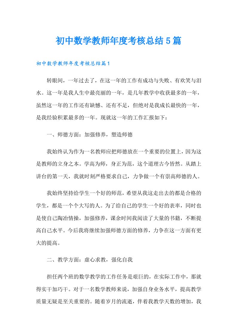 初中数学教师年度考核总结5篇