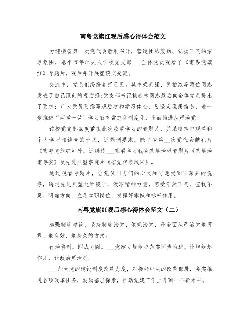 南粤党旗红观后感心得体会范文